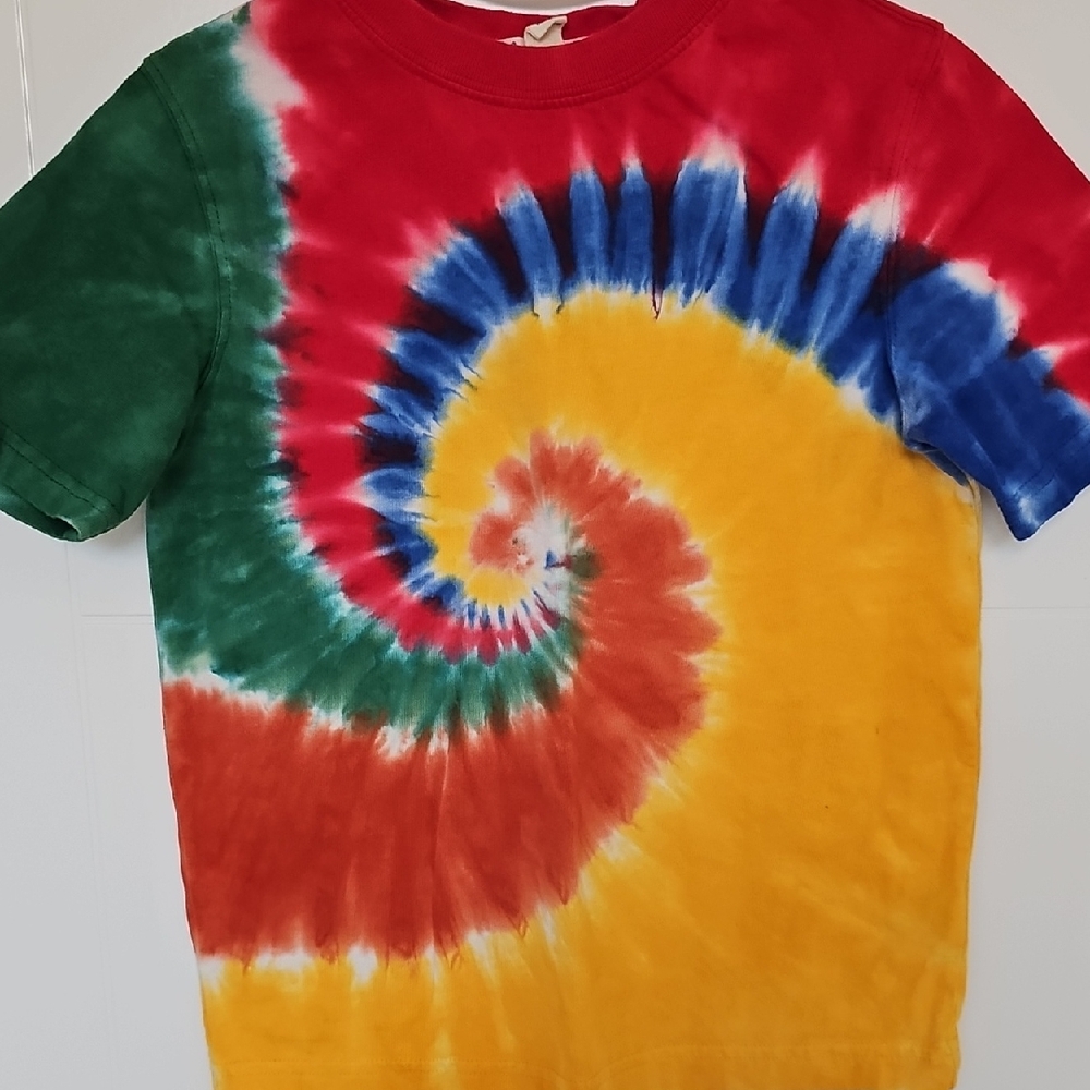 Lands' End Kids Tie-Dye Swirl Shirt - Red, Green, Blue, Yellow Small 5-6